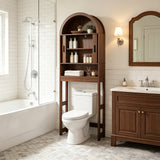 Space Saving Over Toilet Bathroom Cabinet with Rack White Walnut Wood