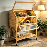 2 Tier Tortoise Enclosure Moveable Reptile Habitat with Shelf Yellow