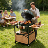 2 Foldable BBQ Prep Table Rolling Outdoor Grill Cart Storage Cabinet