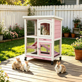 Weatherproof Rabbit House 2 Tray Cage Small Animal Hutch with Wheel