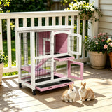 Weatherproof Rabbit House 2 Tray Cage Small Animal Hutch with Wheel