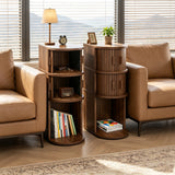Slim 3 Tier Nightstand with Double Sliding Doors Storage