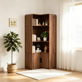 Walnut L Shaped Corner Bookshelf Tall Large Capacity Storage Rack