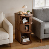 Slim 3 Tier Nightstand with Double Sliding Doors Storage