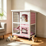 Small Animal Weatherproof Rabbit House Cage 2 Tray with Wheel
