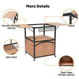 2 Foldable BBQ Prep Table Rolling Outdoor Grill Cart Storage Cabinet