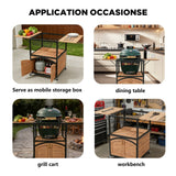 2 Foldable BBQ Prep Table Rolling Outdoor Grill Cart Storage Cabinet