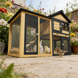 Weatherproof Wooden Quail Cage Outdoor Coop with Run and Tray