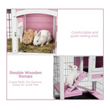 Weatherproof Rabbit House 2 Tray Cage Small Animal Hutch with Wheel