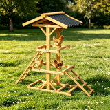 2 Ladder Chicken Roosting Perch Weatherproof Coop Bar with Roof