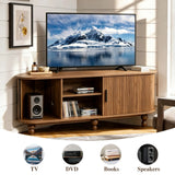 Space Saving 47 Inch Corner TV Stand with Storage and Sliding Doors