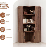 Walnut L Shaped Corner Bookshelf Tall Large Capacity Storage Rack