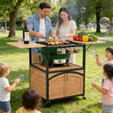 2 Foldable BBQ Prep Table Rolling Outdoor Grill Cart Storage Cabinet