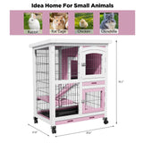 Small Animal Weatherproof Rabbit House Cage 2 Tray with Wheel