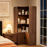 Walnut L Shaped Corner Bookshelf Tall Large Capacity Storage Rack