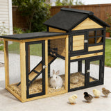 Wooden Quail Coop with Run Weatherproof Outdoor Bunny Cage Tray