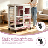 Weatherproof Rabbit House 2 Tray Cage Small Animal Hutch with Wheel