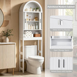 White Arched Over Toilet Organizer Freestanding Bathroom Storage Shelf