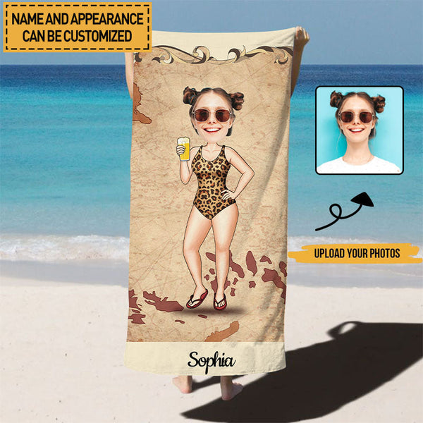 Custom photos beach towel Personalized leopard print swimsuit beach towel