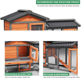 Indoor Rabbit Hutch 2-Tier Bunny Cage & Chicken Coop, Wooden Small Animal House with Waterproof Roof, Pull-Out Tray & Ramp