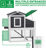 Rabbit Hutch Bunny Cage with Waterproof Roof, Wooden Chicken Coop Poultry Cage with Nesting Box, Indoor Hen House Chicken Cage with Ramp for Garden Backyard