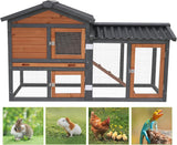 Indoor Rabbit Hutch 2-Tier Bunny Cage & Chicken Coop, Wooden Small Animal House with Waterproof Roof, Pull-Out Tray & Ramp