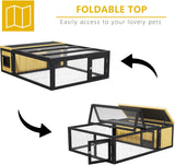 Wooden Rabbit Hutch with Waterproof Roof Openable Top Outdoor/Indoor Bunny Cage, Expandable Playpen for Chicken, Quail, Guinea Pigs (Yellow)