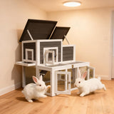 Indoor Bunny Cage 2-Tier Rabbit Hutch & Chicken Coop with Wire Run, Wooden Poultry House with Pull-Out Tray, Waterproof Rabbit Hutch for Outside (White & Black)