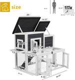 Indoor Bunny Cage 2-Tier Rabbit Hutch & Chicken Coop with Wire Run, Wooden Poultry House with Pull-Out Tray, Waterproof Rabbit Hutch for Outside (White & Black)