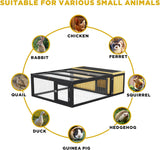 Wooden Rabbit Hutch with Waterproof Roof Openable Top Outdoor/Indoor Bunny Cage, Expandable Playpen for Chicken, Quail, Guinea Pigs (Yellow)