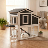 Rabbit Hutch Bunny Cage with Waterproof Roof, Wooden Chicken Coop Poultry Cage with Nesting Box, Indoor Hen House Chicken Cage with Ramp for Garden Backyard