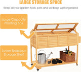 Raised Garden Beds Outdoor, Elevated Planter Box Cart On Lockable Wheels with Legs, Bed Liner,Storage Shelf,Seed Starter Tray for Backyard Patio Gardener Winter Outside (Minimalist Style)