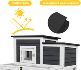 Indoor Bunny Cage 2-Tier Rabbit Hutch & Chicken Coop with Wire Run, Wooden Poultry House with Pull-Out Tray, Waterproof Rabbit Hutch for Outside (White & Black)