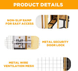 Rabbit Hutch Bunny Cage Indoor Outdoor, 2-Story Wooden Chicken Coop with Wire Run, Waterproof Roof, Pull Out Tray and Anti-Slip Ramp