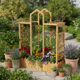 Garden Bed with Arch Trellis, Wood Planter Box with Hanging Roof, Garden Bed for Outdoor Climbing Plants Vines Patio