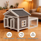 Small Rabbit Hutch with Run, Outdoor Wooden Small Animal Cage with 2-Zone Design & Waterproof Roof for Bunny, Chicken, Quail, Guinea Pigs