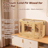 Hamster Cage with 4 Detachable Elevated Leg Stands, Guinea Pig Cages Chew Proof, Openable Mesh Top Small Animal Habitat for Hedgehog, Wooden Hamster House and Habitats with Pull-Out Cleaning Tray