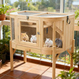 Hamster Cage with 4 Detachable Elevated Leg Stands, Guinea Pig Cages Chew Proof, Openable Mesh Top Small Animal Habitat for Hedgehog, Wooden Hamster House and Habitats with Pull-Out Cleaning Tray