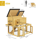Rabbit Hutch & Chicken Coop with Wire Run, Wooden Poultry House with Pull-Out Tray, Waterproof Rabbit Hutch for Outside (Yellow)
