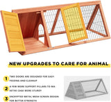 Rabbit Hutch Small Chicken Coop Outdoo Wooden with 2 Door & Run Cage Deep Push-Pull Tray Ventilating Wire A-Frame Design Animal Pen – Portable & Weatherproof Design