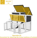 Indoor Bunny Cage 2-Tier Rabbit Hutch & Chicken Coop with Wire Run, Wooden Poultry House with Pull-Out Tray, Waterproof Rabbit Hutch for Outside (White & Black)