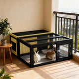 Wooden Rabbit Hutch with Waterproof Roof Openable Top Outdoor/Indoor Bunny Cage, Expandable Playpen for Chicken, Quail, Guinea Pigs (Yellow)