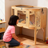 Hamster Cage with 4 Detachable Elevated Leg Stands, Guinea Pig Cages Chew Proof, Openable Mesh Top Small Animal Habitat for Hedgehog, Wooden Hamster House and Habitats with Pull-Out Cleaning Tray