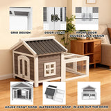 Small Rabbit Hutch with Run, Outdoor Wooden Small Animal Cage with 2-Zone Design & Waterproof Roof for Bunny, Chicken, Quail, Guinea Pigs