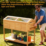 Raised Garden Beds Outdoor, Elevated Planter Box Cart On Lockable Wheels with Legs, Bed Liner,Storage Shelf,Seed Starter Tray for Backyard Patio Gardener Winter Outside (Minimalist Style)