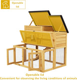 Rabbit Hutch & Chicken Coop with Wire Run, Wooden Poultry House with Pull-Out Tray, Waterproof Rabbit Hutch for Outside (Yellow)