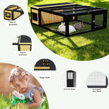 Wooden Rabbit Hutch with Waterproof Roof Openable Top Outdoor/Indoor Bunny Cage, Expandable Playpen for Chicken, Quail, Guinea Pigs (Yellow)