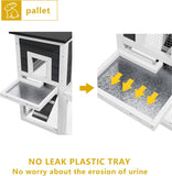 Indoor Bunny Cage 2-Tier Rabbit Hutch & Chicken Coop with Wire Run, Wooden Poultry House with Pull-Out Tray, Waterproof Rabbit Hutch for Outside (White & Black)