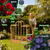 Garden Bed with Arch Trellis, Wood Planter Box with Hanging Roof, Garden Bed for Outdoor Climbing Plants Vines Patio