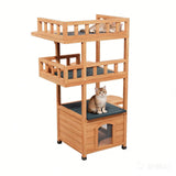 Outdoor Wooden Cat House - Shelter with Escape Door for Feral Cats & Kittens
